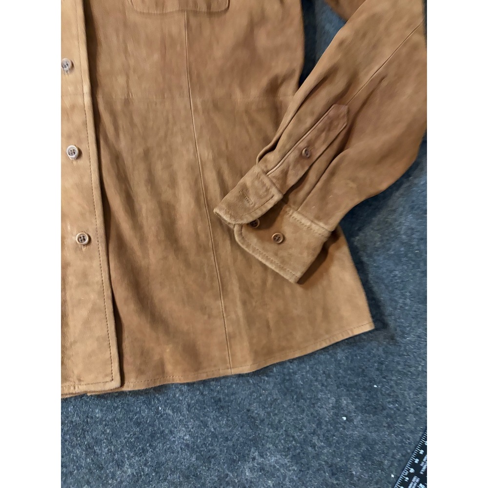 Womens Brown Suede Leather Button Front Shirt Jacket Long Sleeve Size M - Picture 16 of 16